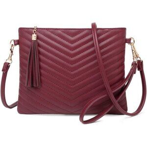 Women Red Crossbody Bag Vegan Leather Shoulder Purses with Wristlet Strap